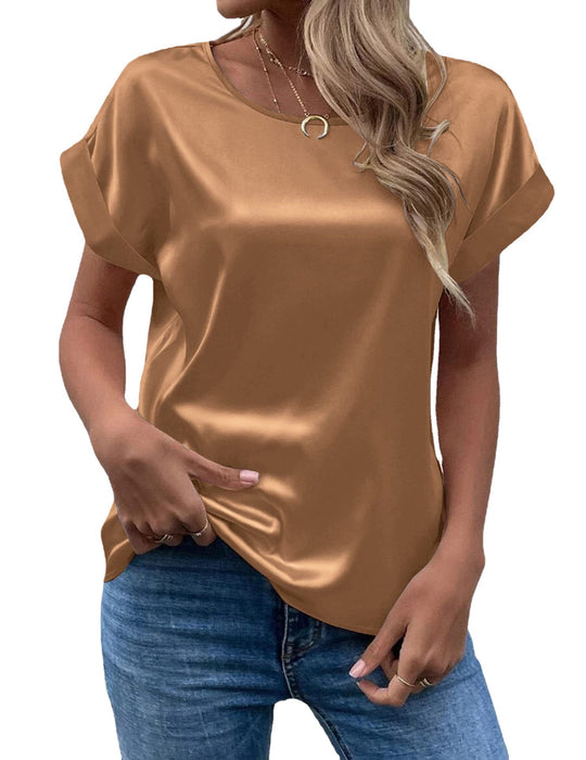 Damen Elegantes Kurzarmshirt aus hochwertigem Satinmaterial EB