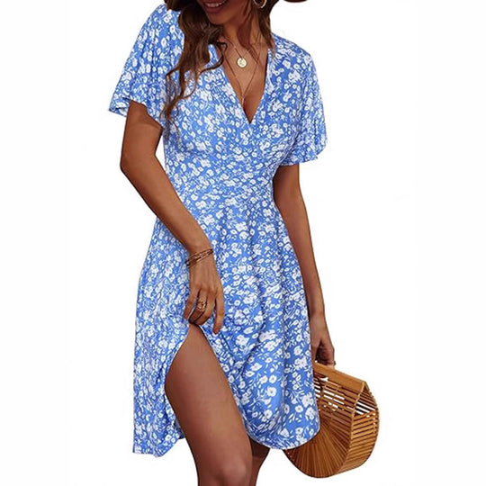 Damen Kurzarm Sommerkleid mit floralem Muster EB