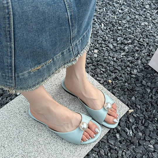 Damen elegante Mules mit Perlenakzent EB