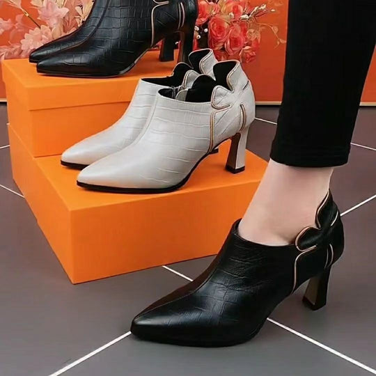 Damen elegante Absatzstiefel mit modischem Krokodil-Leder-Look und stilvollem Schnitt EB