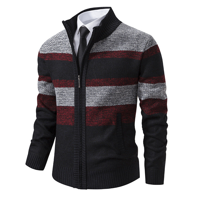Herren Strickjacke mit Stehkragen und modernem Streifenmuster EB