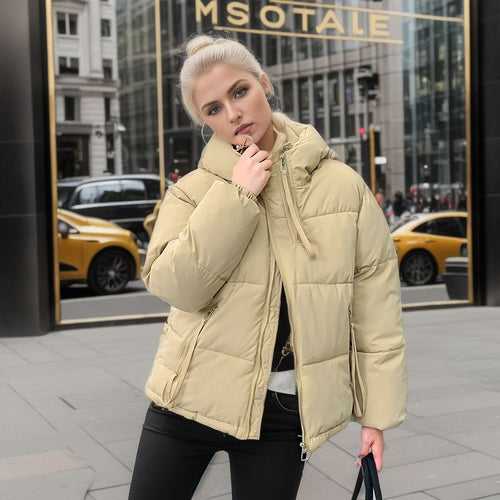 Damen modische Pufferjacke mit verstellbarer Kapuze und dicken Isolierungen EB