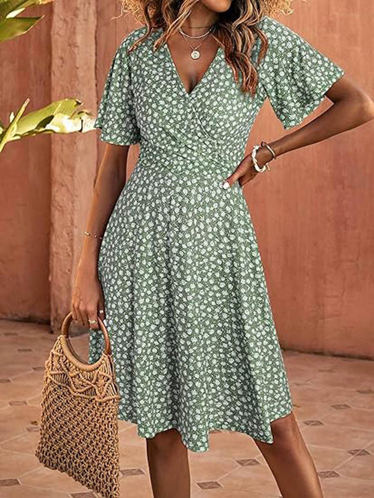 Damen Kurzarm Sommerkleid mit floralem Muster EB