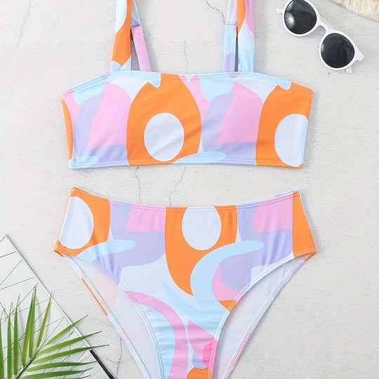 Damen Bikini-Set mit modischem grafischen Design und breiten Trägern EB