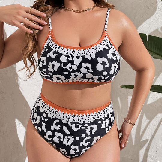 Damen Hochtaillierter Bikini mit animalischem Muster und sportlichem Design EB