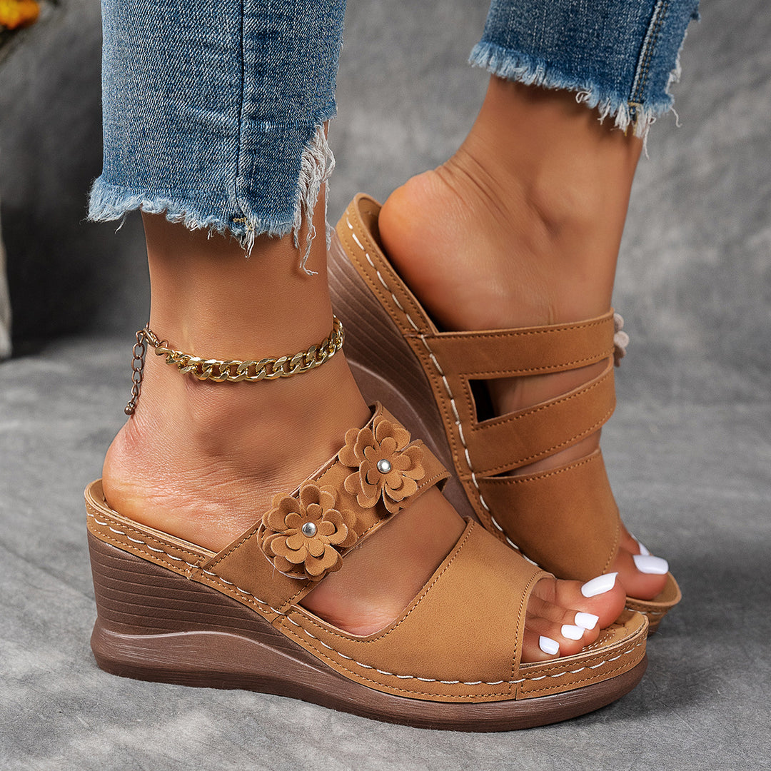 Damen Wedge-Sandalen mit floralem Dekor und ergonomischer Sohle EB