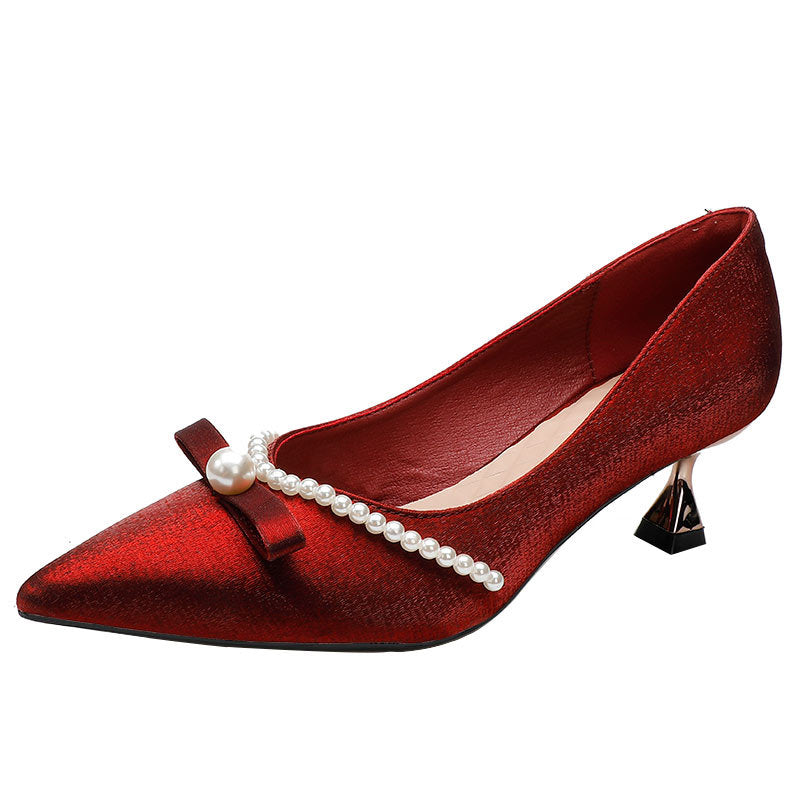 Damen elegante Pumps mit Perlenapplikation und raffinierter Schleife EB