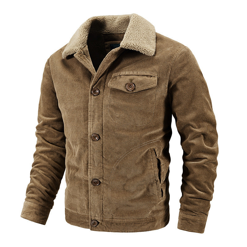 Herren Cord-Truckerjacke mit wärmendem Sherpa-Kragen und Holzknopffront EB