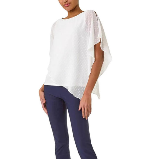 Damen leichtes Chiffon-Überwurfshirt mit Pünktchen und Fledermausärmeln EB