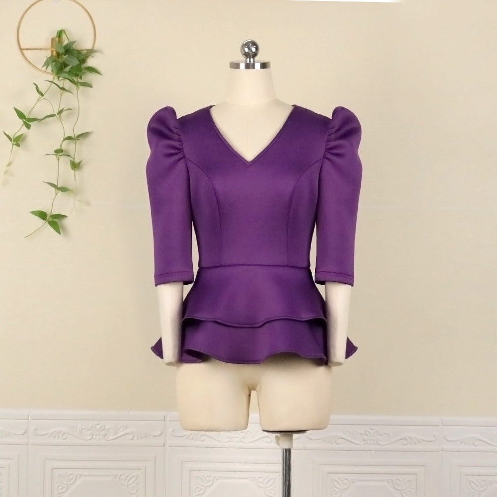 Damen figurbetontes Kleid mit voluminösen Puffärmeln und tailliertem Gürtel EB