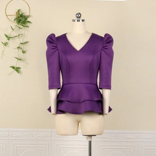 Damen figurbetontes Kleid mit voluminösen Puffärmeln und tailliertem Gürtel EB