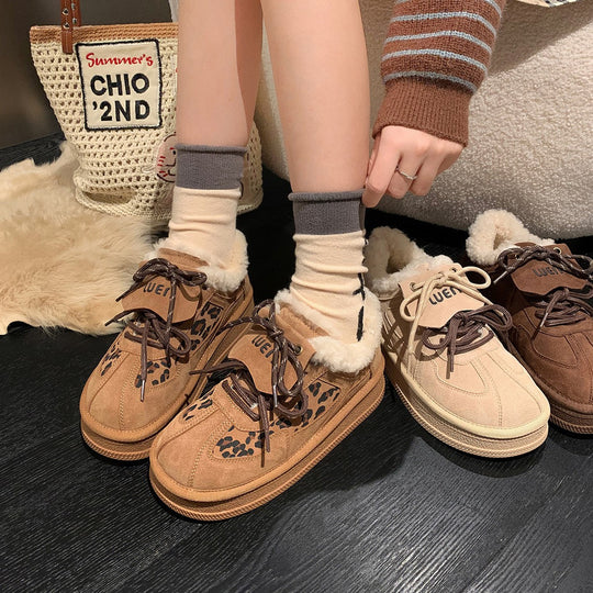 Damen modische Sneakers mit kuscheligem Innenfutter und tierischem Muster EB