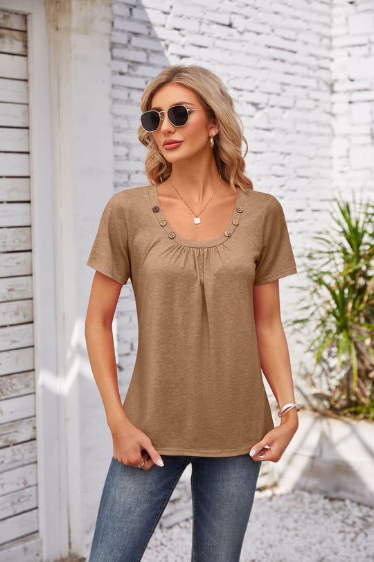 Damen Freizeit T-Shirt mit dekorativen Knöpfen EB