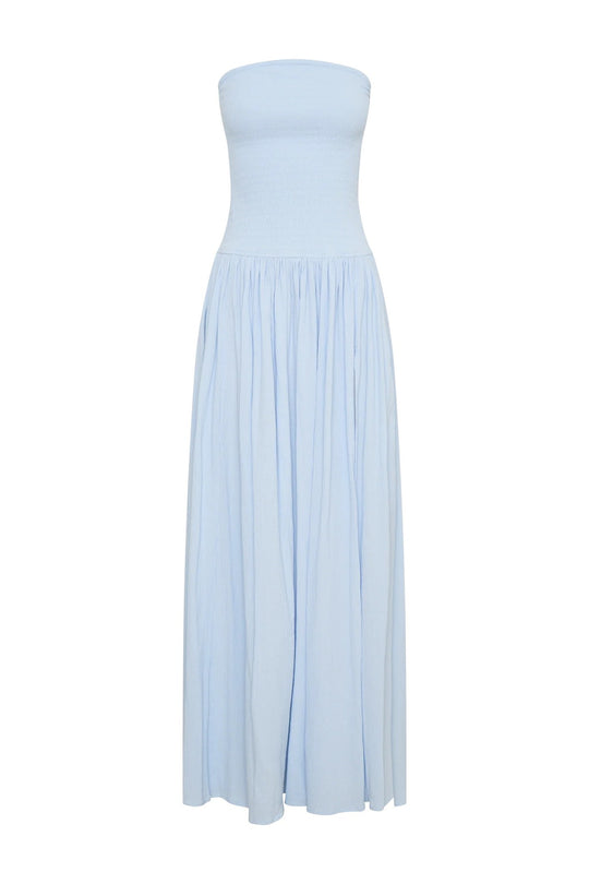 Damen Maxi-Kleid mit elastischem Oberteil und fließendem Rock EB