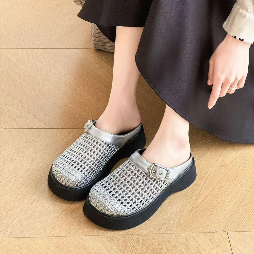 Damen Clogs mit stilvollem Wabenmuster und komfortablem Plateau EB