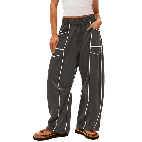 Damen nan weite Lounge-Hose mit Kordelzug, Kontrastpaspelierung und Cargo-Taschen EB