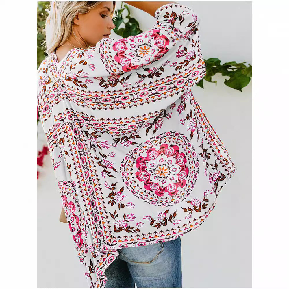 Damen luftiger Kimono mit floralem Muster und weitem Schnitt EB
