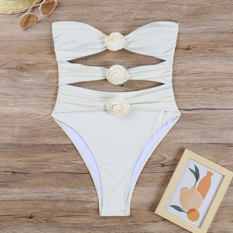 Damen Cut-Out Einteiler Badeanzug mit floralem Detail EB