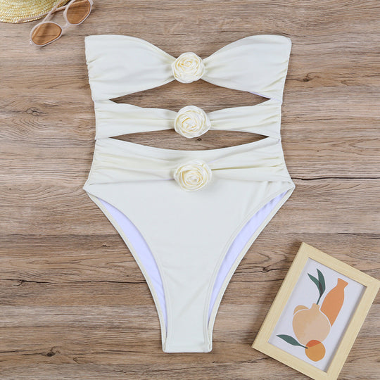 Damen Cut-Out Einteiler Badeanzug mit floralem Detail EB