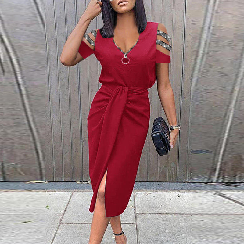 Damen Elegantes Wickelkleid mit modischen Cut-Out-Details und Glanzverzierungen EB