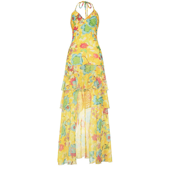 Damen Maxikleid mit floralem Lagenlook und Spaghettiträgern EB