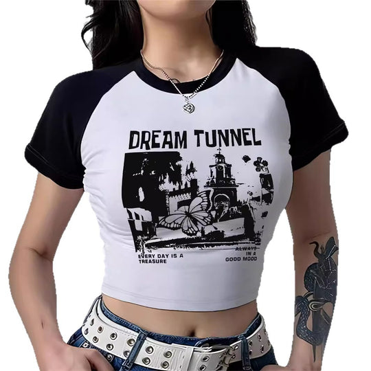 Damen Cropped T-Shirt mit auffälligem Druckdesign EB
