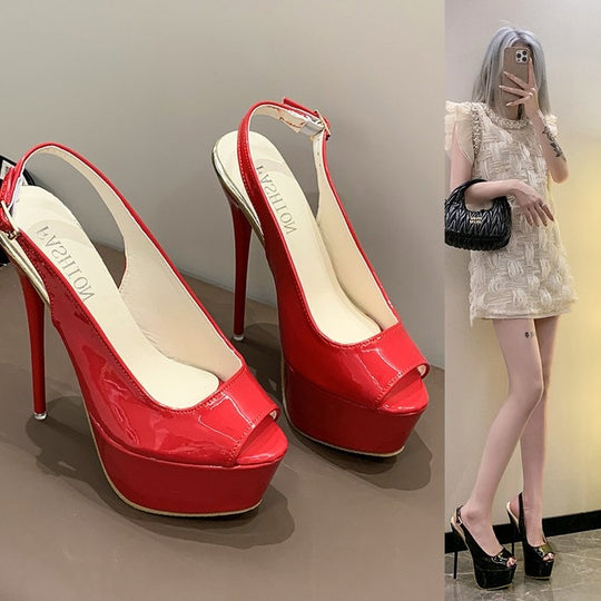 Damen Peeptoe-Plateau-Pumps mit schickem Slingback und hohem Absatz EB