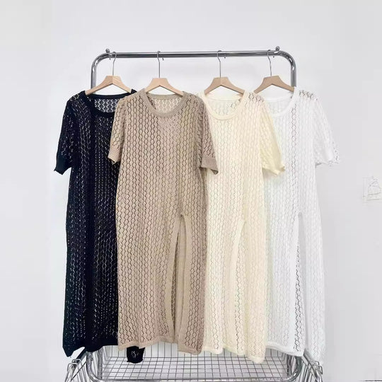 Damen Langer Strick-Kimono mit offenem Design und atmungsaktiver Maschenstruktur EB
