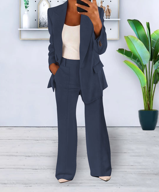 Damen Zweiteiliges Business-Casual Tailoring-Set mit Longline-Blazer und weitem Bundfalten-Hosenbein EB