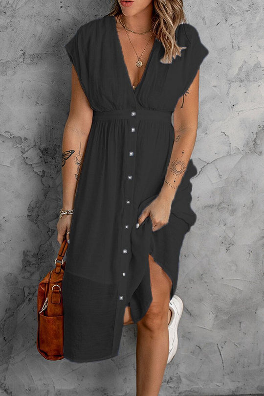 Damen luftiges lässiges Hemdkleid mit Knopfdetails und fließendem Schnitt EB