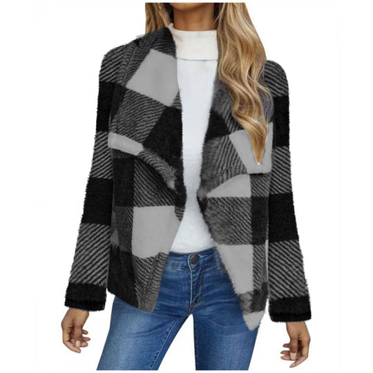 Damen Kuschelige Jacke im karierter Design EB