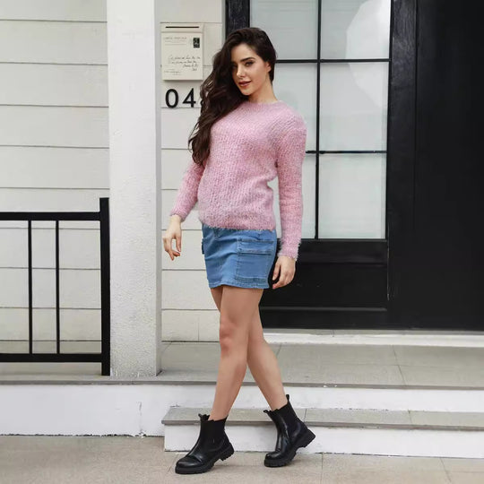 Damen Knit Pullover mit strukturiertem Gewebe und lässigem Schnitt EB