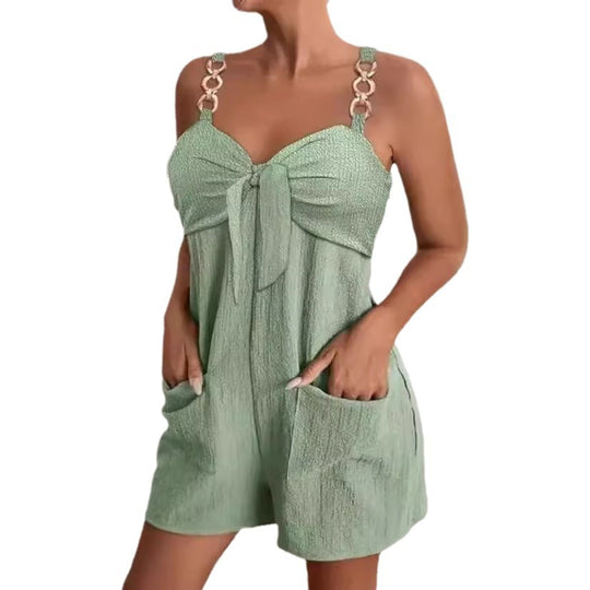 Damen Verspielter Sommer Jumpsuit mit dekorativen Trägern und Taschen EB