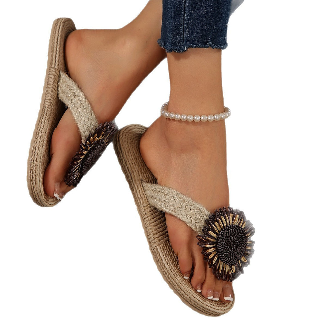 Damen Lässige Zehentrenner-Sandalen mit floralem Dekor EB