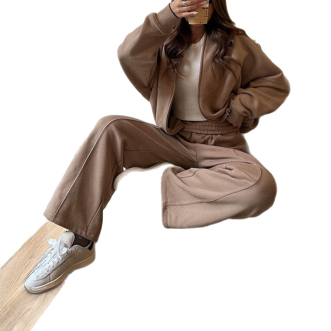 Damen nan Oversize-Zipjacke und hochgeschnittene Palazzohose aus weichem French-Terry EB