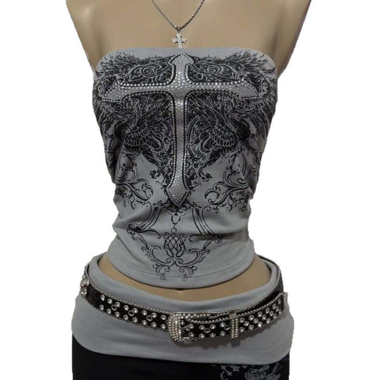 Damen Elegantes Bandeau-Top mit modischem Grafikdesign EB