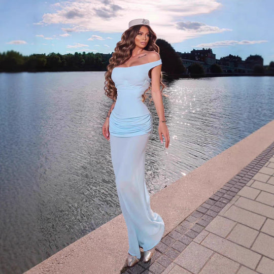 Damen Elegantes Maxikleid mit asymmetrischem Design und raffinierten Drapierungen EB