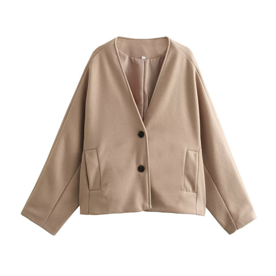 Damen elegante Jacke mit strukturiertem Stoff und großzügigen Taschen EB