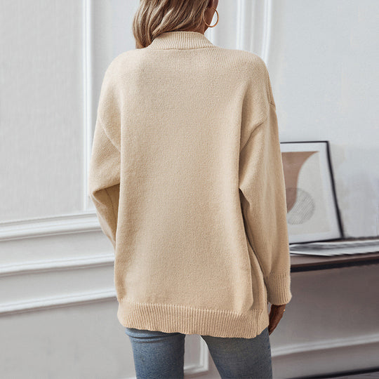 Damen gemütliche Strickjacke mit Knopfdetails und tiefem V-Ausschnitt EB