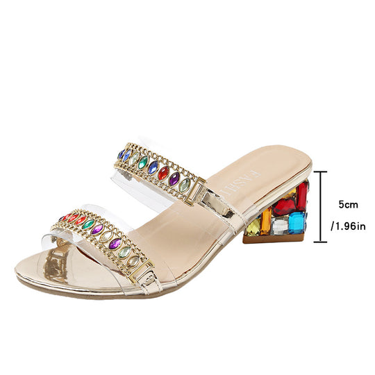 Damen Glamouröse Sandalen mit funkelnden Steindetails und transparenten Riemchen EB