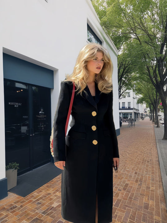 Damen Eleganter Langmantel mit goldenen Knöpfen und klassischem Schnitt EB