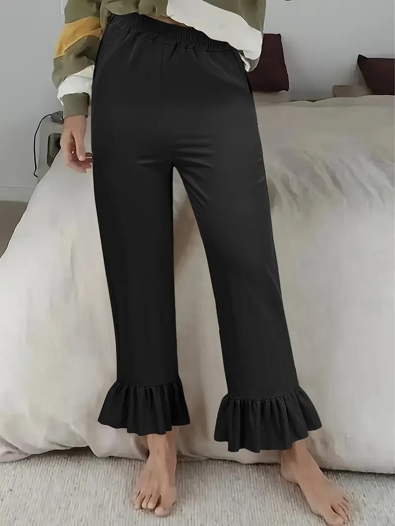 Damen Freizeithose mit Rüschenabschlüssen EB