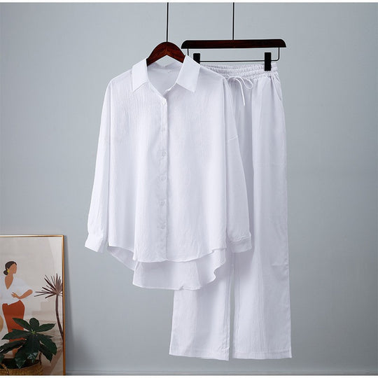Damen nan lockeres zweiteiliges Lounge-Set mit Oversize-Hemd und elastischer Bundhose EB