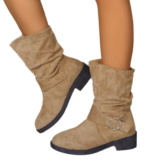 Damen Stiefeletten mit modischem Falten-Design und dekorativem Riemen EB