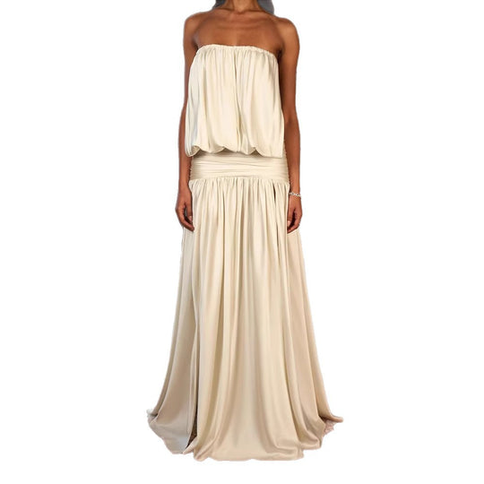 Damen Elegantes Maxikleid mit schulterfreiem Design und Rüschendetails EB