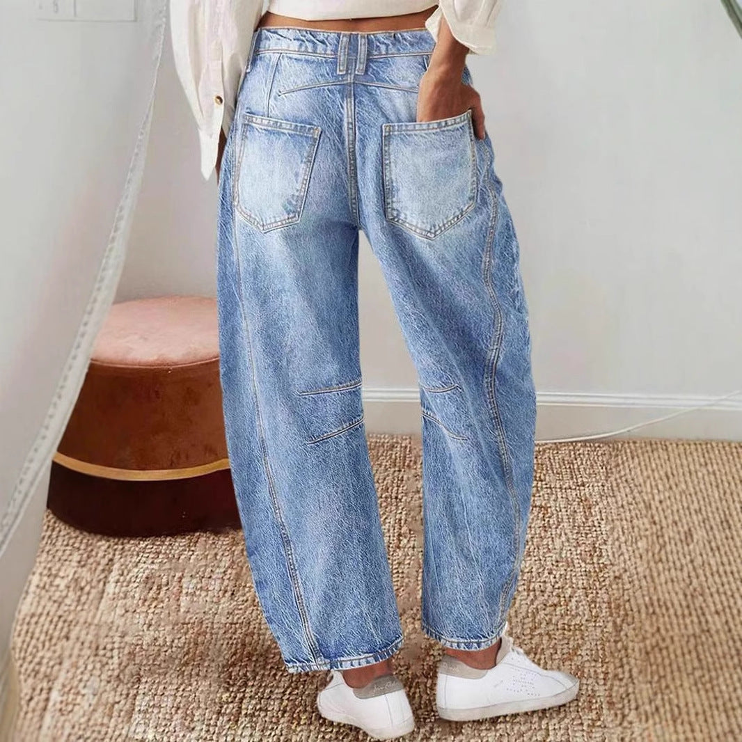 Damen Hoch Taillierte Baggy Jeans EB