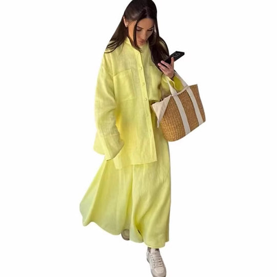 Damen Maxikleid mit weitem Schnitt und lässigem Hemdkragen EB