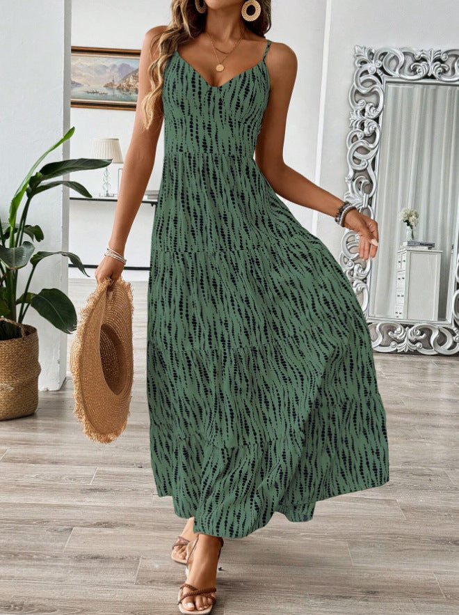 Damen Maxikleid mit elegantem V-Ausschnitt und tierischem Druck EB