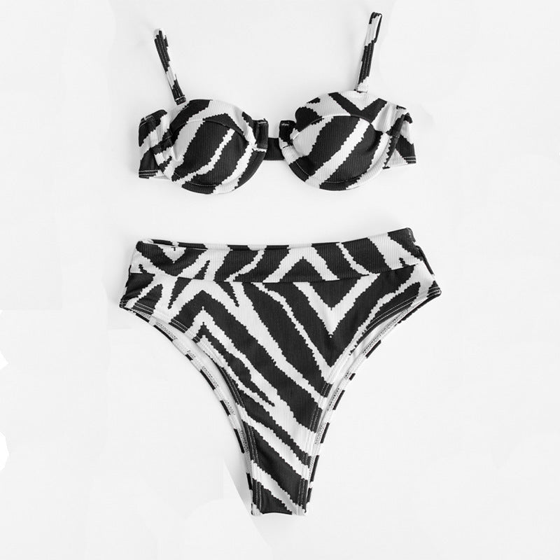 Damen Hochgeschnittener Bikini mit elegantem Zebra-Muster EB