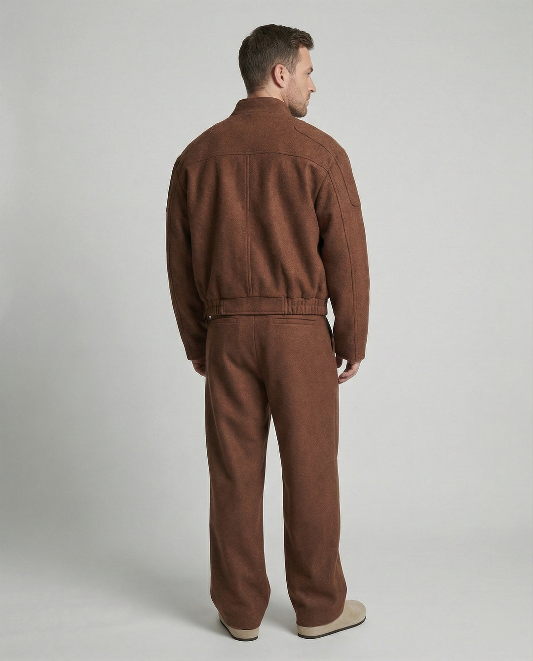 Herren kastig geschnittene Wollmix-Boxyjacke mit Stehkragen und verdecktem Reißverschluss EB